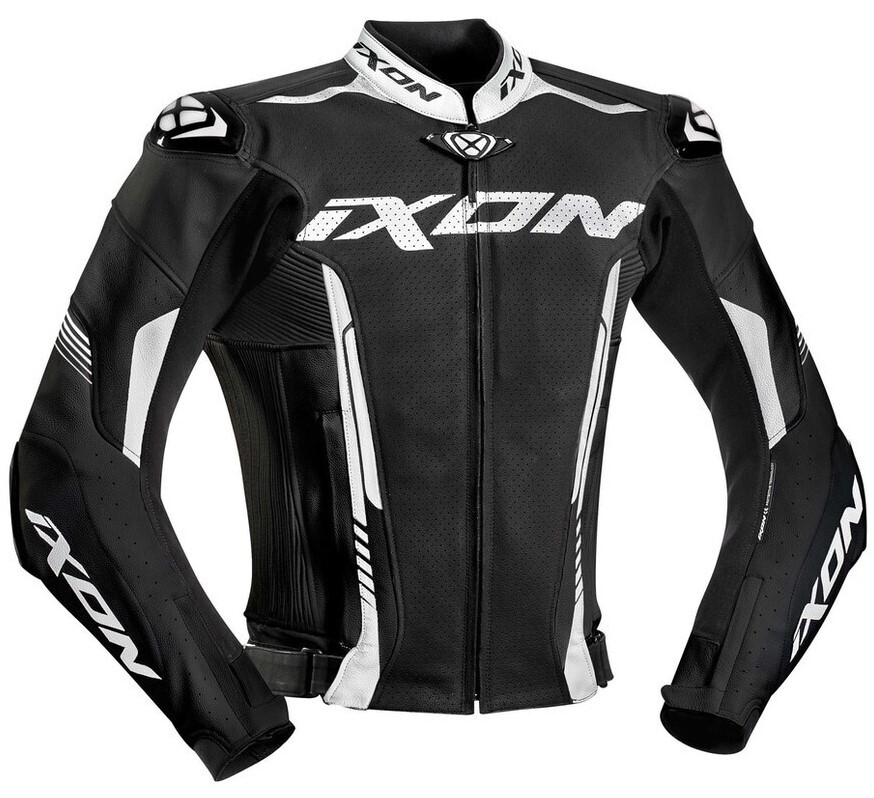 Ixon Vortex 2 Leather Jacket front view externa sleek shells, stretch leather, micro-perforated leather