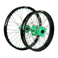 States MX 70-WSK-03 Wheel Set (Front 17"/Rear 14") Black/Green for Kawasaki KX85 98-15 Small Wheels