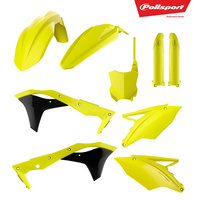Polisport 75-907-43 MX Plastics Kit (Inc. Fork Guard Protectors) Fluro Yellow for Kawasaki KX250F 17-19