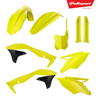Polisport 75-907-44 MX Plastics Kit (Inc. Fork Guard Protectors) Fluro Yellow for Kawasaki KX450F 16-18