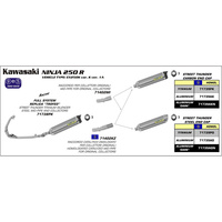 Arrow 71739AON Street Thunder Dark Aluminium Slip-On Mufflers w/Steel End Cap for Kawasaki Ninja 250 R 09-12