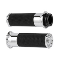 Arlen Ness AN-07-330 Beveled Fusion Handgrips Chrome for H-D w/Throttle Cable