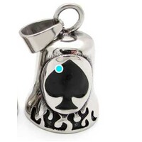 Twin Power Guardian Bell Silver w/Black Spade with Flames