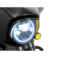 Ciro3D CIR-45206 Fang LED Headlight Bezel w/Amber Turn Signals & White Running Lights Black for Touring 14-23