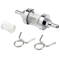 Emgo E1434451 Short See-Flow Glass Inline Fuel Filter w/5/16" Hose Fitting Chrome Suit Harley/Custom/Metric