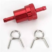 Emgo E1434470 Short Inline Fuel Filter w-1/4"" Hose Fitting Anodized Red
