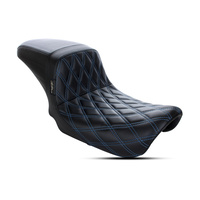 LePera Seats LP-LK-591DDB Kickflip Dual Seat w/Blue Double Diamond Stitch for Dyna 06-17
