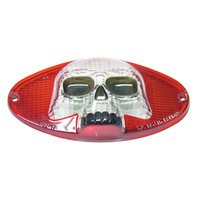 V-FACTOR SKULL TAILLIGHT LENS RED/CLEAR SKULL CAT EYE TAILLIGHT WITH 4-1/2" MT HOLES RED BULB/LED