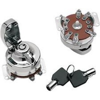 V-Factor 15031 Chrome Ignition Switch Electronic 6 Post Round Key Style Fits Big Twin 1936-95 with Fatbob Base & Instrument Cover Oem 71105-73t