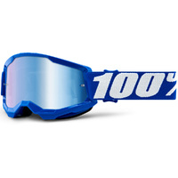 100% Strata2 Youth Goggles Blue w/Mirror Blue Lens