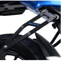 R&G Racing Exhaust Hanger w/Footrest Blanking Plate (Kit) Black w/Blue Logo for Suzuki GSX-S125/GSX-R125 17-20