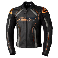 RST S-1 CE Black/Grey/Neon Orange Leather Jacket