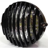 Headlight 5" Style Scalloped E Marked Black with Black Grill Old School Bobber Style