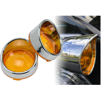 Twin Power Bullet Turn Signal Deuce Style Amber Lens with Chrome Bezel Custom Use
