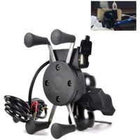 Twin Power X-Grip 3.5-6 Inch Motorcycle Bike Handlebar Cell Phone Mount Holder with USB Charger