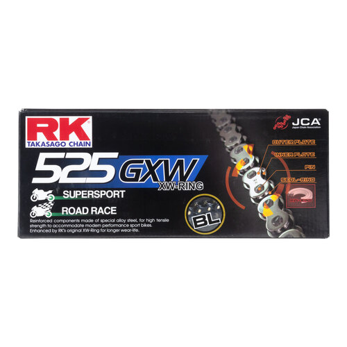 RK Racing 12-55W-120BL Chain BL525GXW 120 Link Black