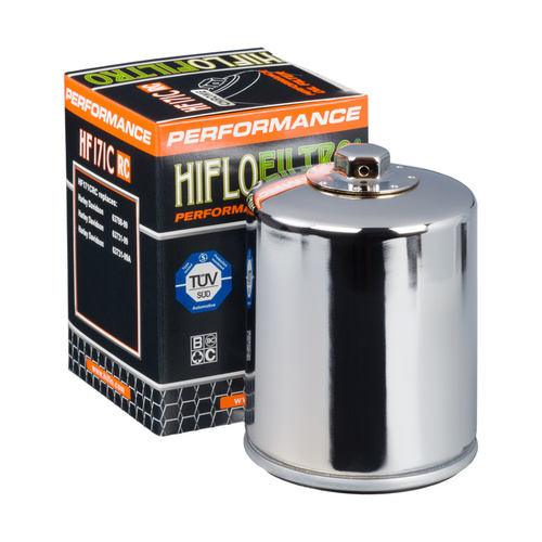 Hiflo Filtro Oil Filter HF170CRC Chrome (with nut) Big Twin Models 80-98 (exc Dyna) Softail 84-99 & Sportster 84-Later Oem 63805-80a