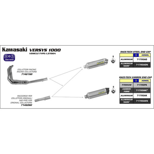 Arrow 71460MI Link Pipe for Original Collectors for Kawasaki Versys 1000 12-16