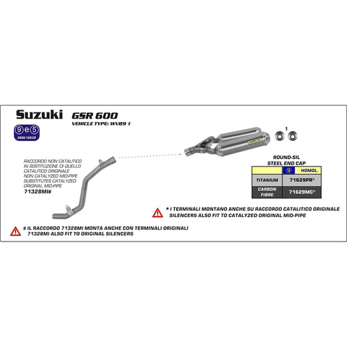 Arrow 71629MC Round Sil Caron Fibre Slip-On Mufflers w/Steel End Cap for Suzuki GSR 600 06-11