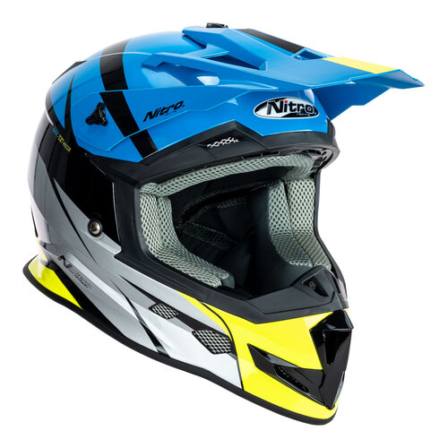 Nitro MX700 Recoil Black/Light Blue/Silver/Fluro Yellow Youth Helmet [Size:SM]