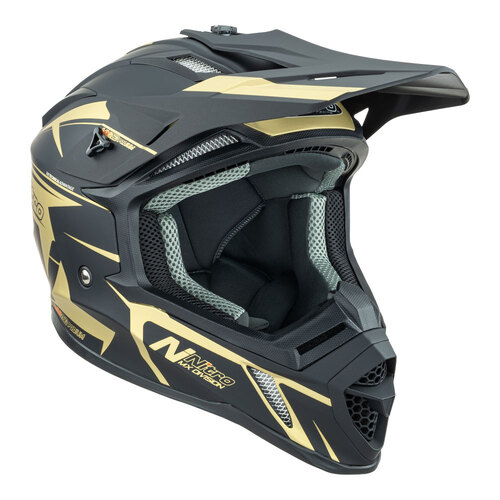 Nitro MX760 Satin Black/Gold Helmet [Size:SM]
