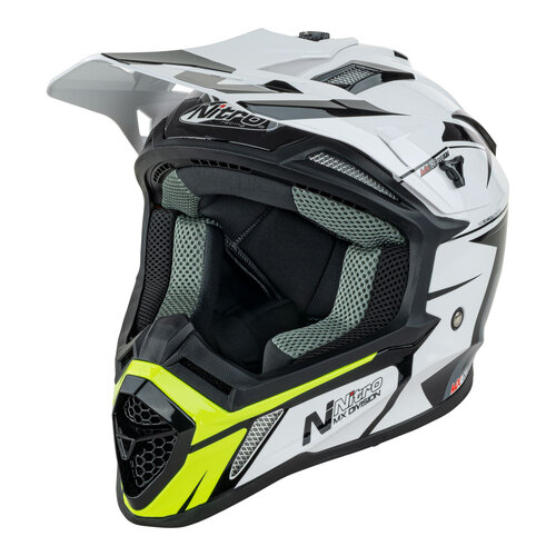 Nitro MX760 White/Grey/Fluro Green Helmet [Size:XS]