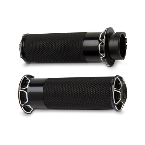 Arlen Ness AN-07-331 Fusion Beveled Handgrips Black for H-D w/Throttle Cable