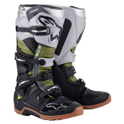 Alpinestars 2023 Tech 7 Enduro Black/Silver/Military Green Boots [Size:8]