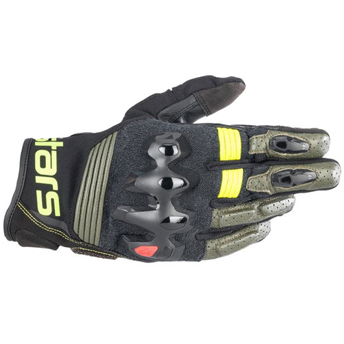 Alpinestars Halo Forest Green/Black/Fluro Yellow Leather Gloves [Size:SM]