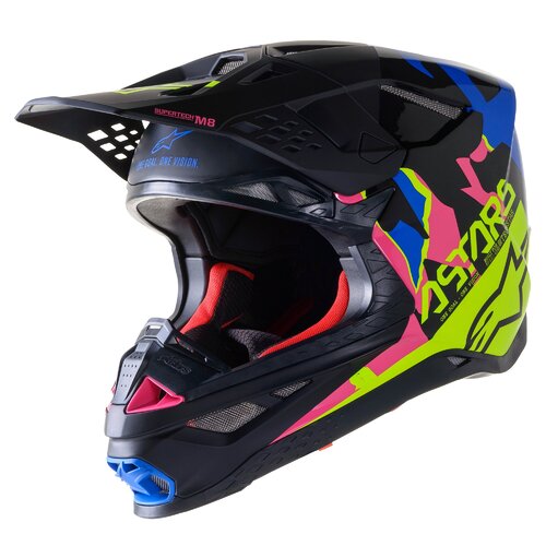 Alpinestars 2023 Supertech M8 Echo Black/Blue/Fluro Yellow/Fluro Pink Helmet [Size:XS]