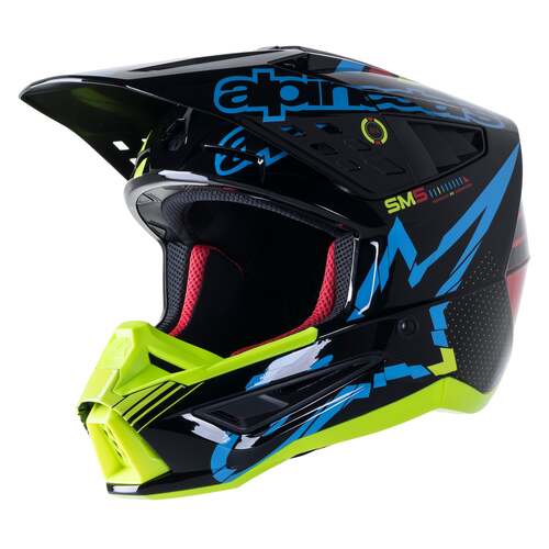 Alpinestars 2023 SM5 Action Gloss Black/Blue/Fluro Yellow Helmet  [Size:MD]