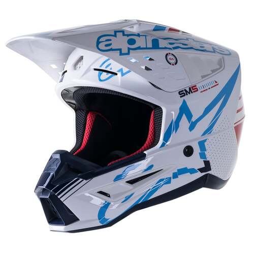 Alpinestars 2023 SM5 Action Gloss White/Cyan/Dark Blue Helmet [Size:XL]