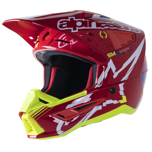 Alpinestars 2023 SM5 Action Gloss Red/White/Fluro Yellow Helmet [Size:XS]