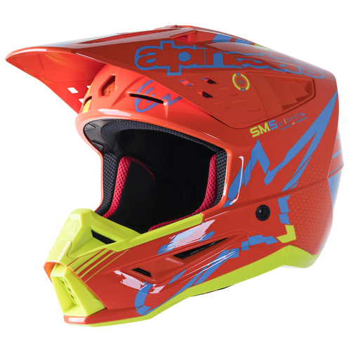 Alpinestars 2023 SM5 Action Gloss Fluro Orange/Cyan/Yellow Helmet [Size:SM]
