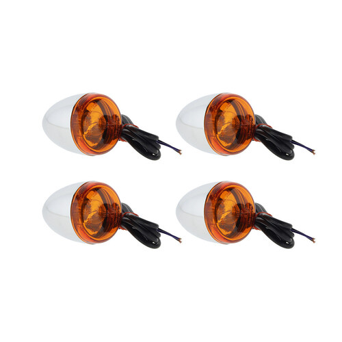 RSS BAI-20-0385E Bullet Turn Signal Kit w/Amber Lens Chrome for Softail 00-17/Dyna 91-17/Sportster 90-03