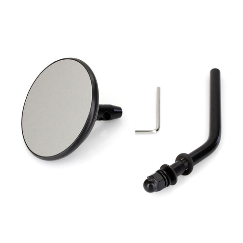 RSS BAI-60-0016B 3" Round Mirror w/Short Stem Black for Left Right Side