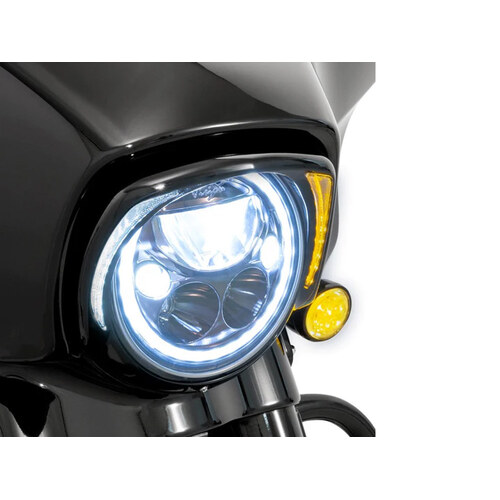 Ciro3D CIR-45206 Fang LED Headlight Bezel w/Amber Turn Signals & White Running Lights Black for Touring 14-Up
