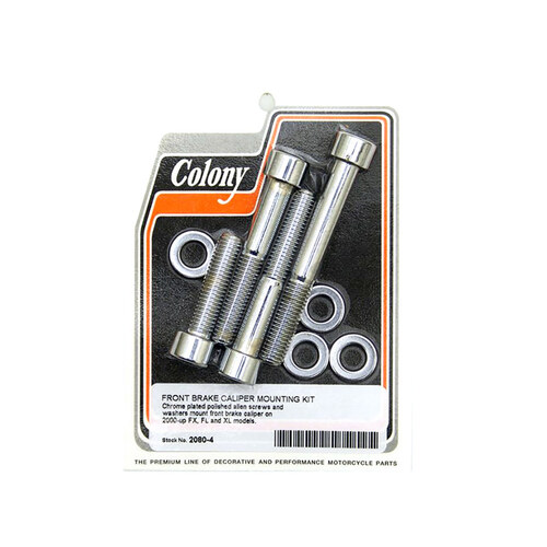 Colony Machine CM-2080-4 Allen Head Caliper Mount Bolt Washer Kit Chrome for Front on FX/FL/Sportster 00-07/VRSC 02-05