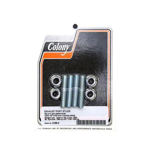 Colony Machine CM-2188-4 Exhaust Port Studs Nuts for Big Twin 84-Up/Sportster 86-Up