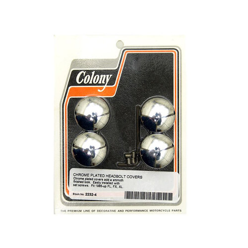 Colony Machine CM-2232-4 Smooth Style Head Bolts Covers Chrome for Big Twin/Sportster 85-Up