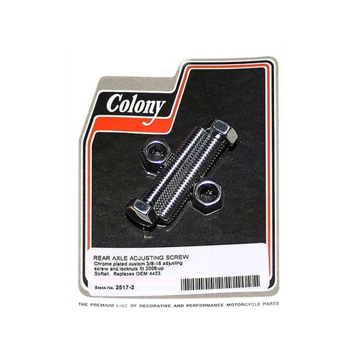 Colony Machine CM-2517-2 Rear Axle Adjusting Bolts Chrome for Softail 08-17