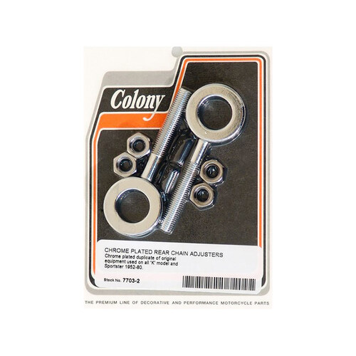 Colony Machine CM-7703-2 Rear Axle Adjusting Kit Chrome for Sportster 52-80