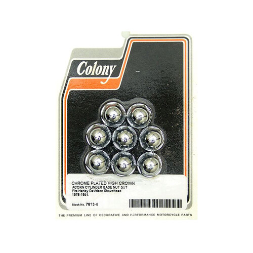Colony Machine CM-7813-8 Acorn Cylinder Base Nuts Chrome for Shovelhead 78-84