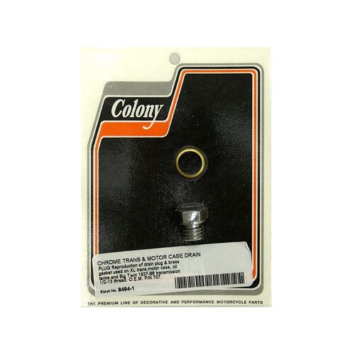 Colony Machine CM-8494-1 Transmission Motor Case Oil Tank Drain Plug Chrome for Big Twin 65-Up/Sportster 67-Up