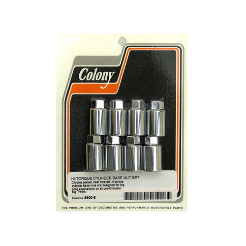 Colony Machine CM-8600-8 Hi-Torque Cylinder Base Nuts Chrome for Shovelhead/Panhead 48-84