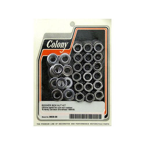 Colony Machine CM-8608-36 Hex Head Rocker Cover Nuts Chrome for Shovelhead 66-83