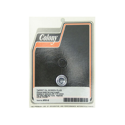 Colony Machine CM-8701-2 Tappet Oil Screen Plug Chrome for Big Twin 70-80