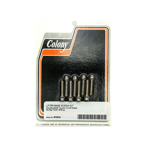 Colony Machine CM-8708-8 12 Point Style Head Tappet Base Bolts Chrome for Big Twin 76-99