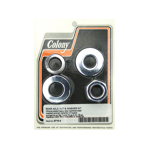 Colony Machine CM-8715-4 Rear Axle Nut Washer Kit Chrome for Big Twin 73-Up/Sportster79-Up