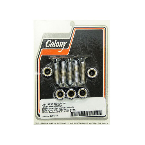 Colony Machine CM-8791-10 Rear Disc Rotor to Hub Bolt Kit Chrome for FL 81-84/FX/Sportster 79-91